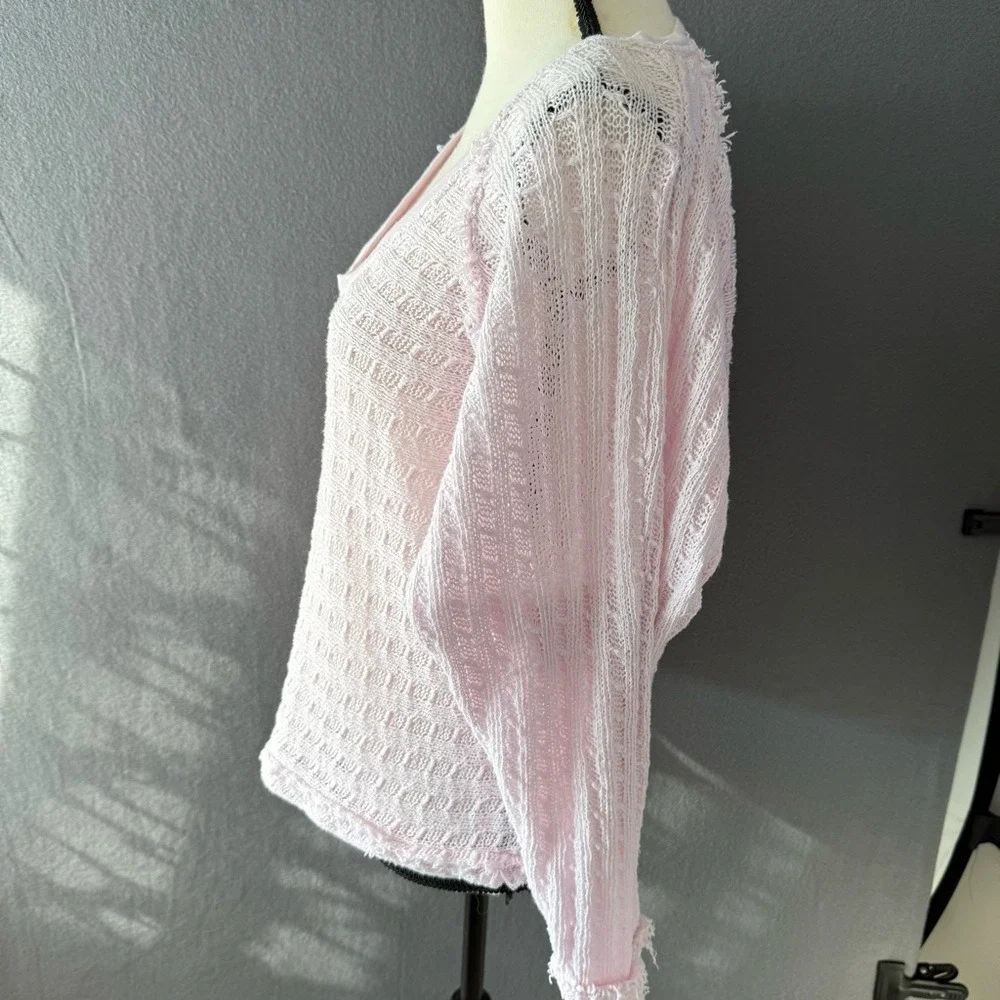 We The Free Free People Pink Waffle Knit Dolman Sweater Raw Hem Boho Extra Small